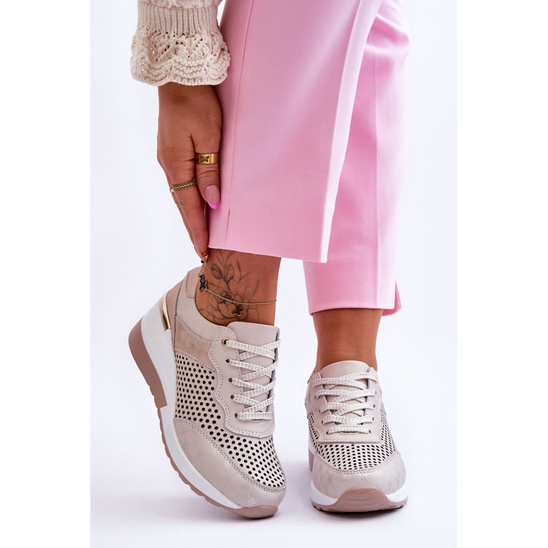 S.Barski Ženske kožne ažur tenisice svijetlo bež Virginia 1