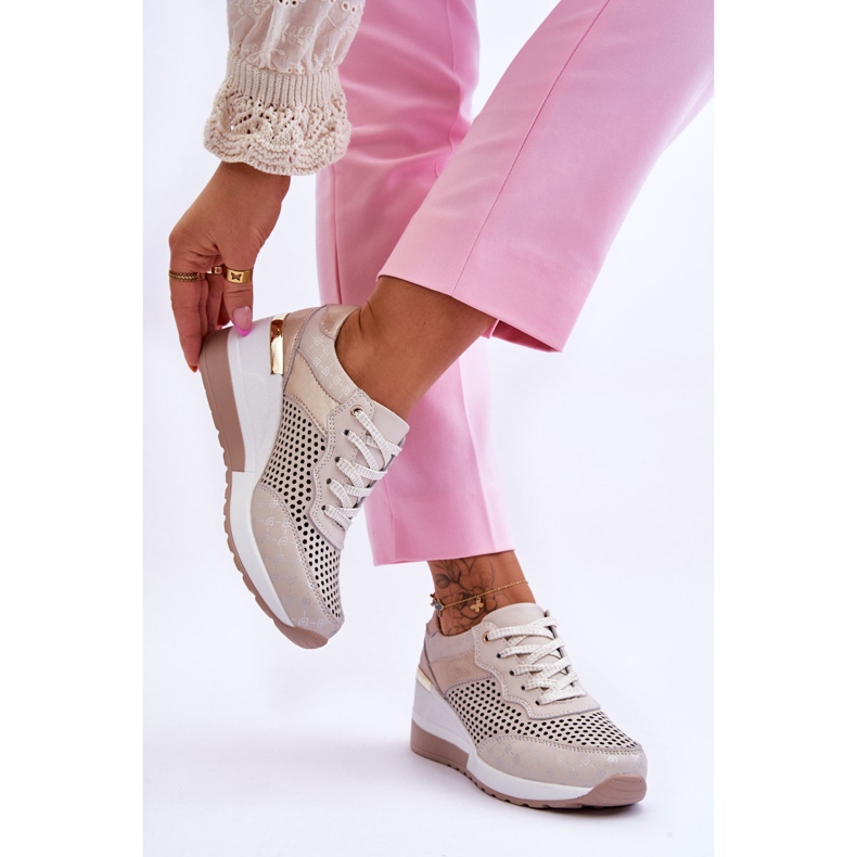 S.Barski Ženske kožne ažur tenisice svijetlo bež Virginia 2