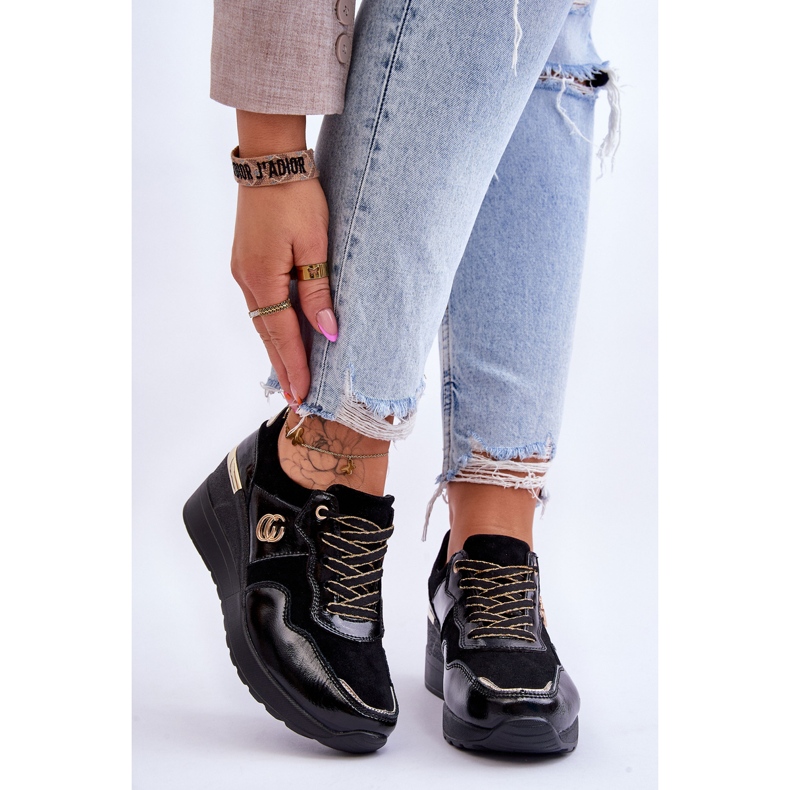 S.Barski Ženske kožne sportske cipele na wedge crne Rebeca crna 1