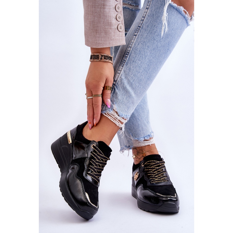 S.Barski Ženske kožne sportske cipele na wedge crne Rebeca crna 2