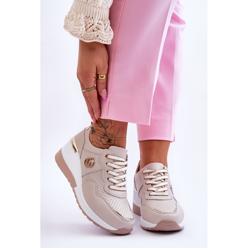 S.Barski Ženske kožne sportske cipele Rebeca Beige Wedge bež 1