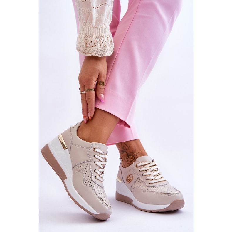 S.Barski Ženske kožne sportske cipele Rebeca Beige Wedge bež 2