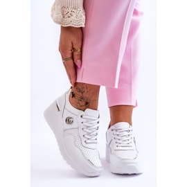 S.Barski Ženske kožne sportske cipele na wedge bijelo-srebrne Rebeca bijela 1