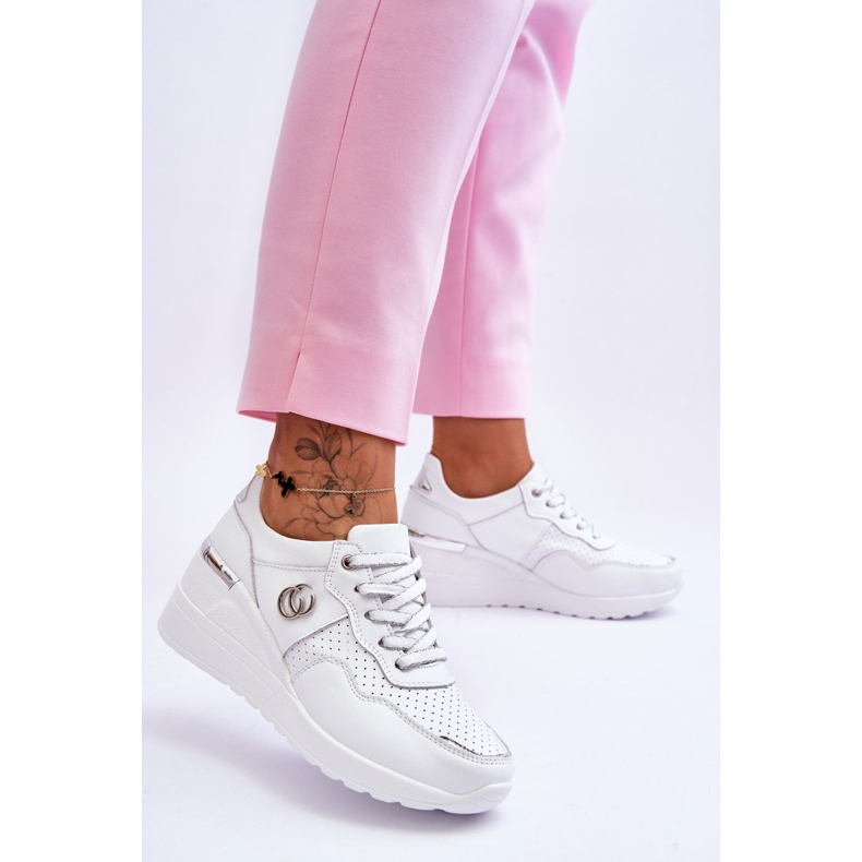 S.Barski Ženske kožne sportske cipele na wedge bijelo-srebrne Rebeca bijela 2