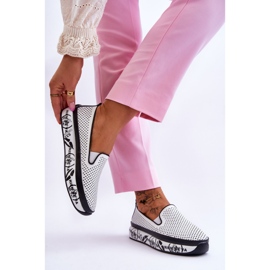 S.Barski Ženske ažurne kožne tenisice Slip-On Bijeli Sorito bijela 2