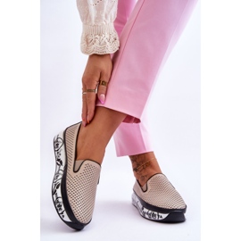 S.Barski Ženske ažurne kožne tenisice natikače bež Sorito 2