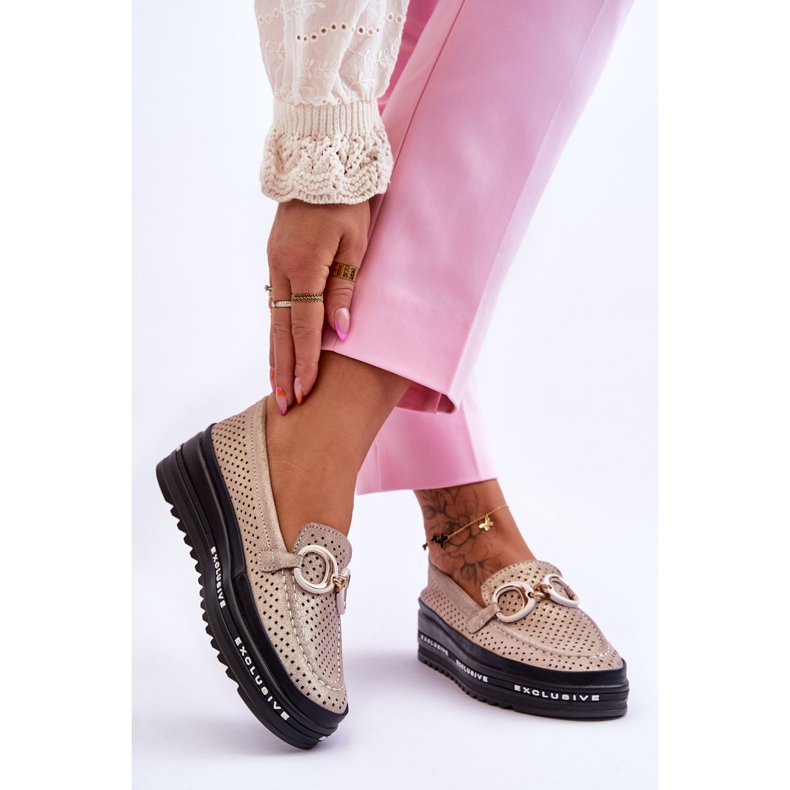 S.Barski Klasične ažurne kožne mokasine sa zlatnim Rendy ukrasom zlatna 2