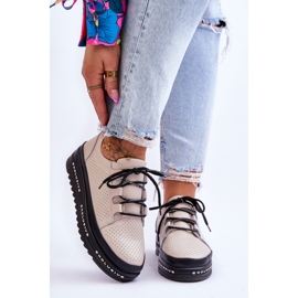 S.Barski Kožna ažurna sportska obuća Bež Leonor 1