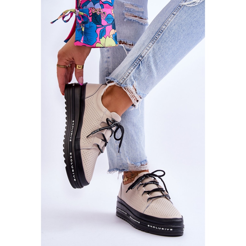 S.Barski Kožna ažurna sportska obuća Bež Leonor 2