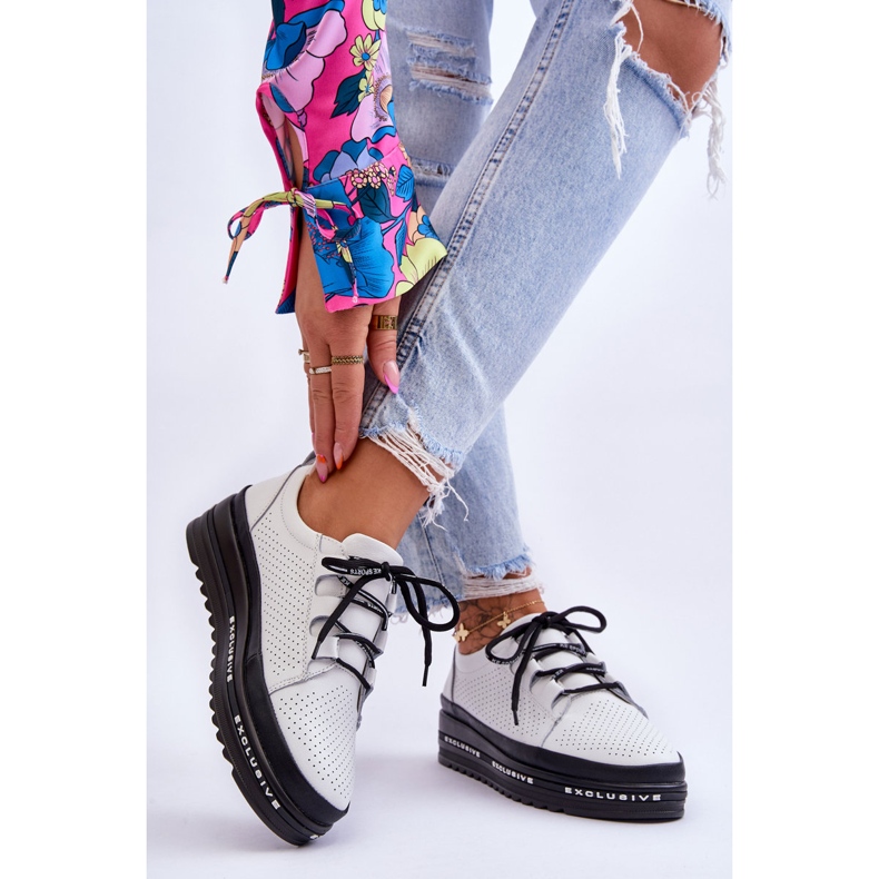 S.Barski Kožna ažurna sportska obuća Bijela Leonor 2