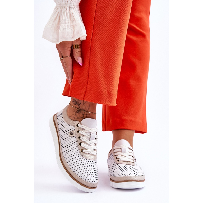 S.Barski Modne kožne ažurne sportske cipele bijele i zlatne Cantare bijela 1