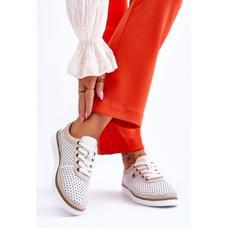 S.Barski Modne kožne ažurne sportske cipele bijele i zlatne Cantare bijela 2