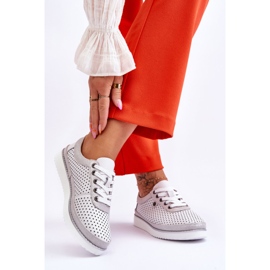 S.Barski Modne kožne ažurne sportske cipele bijele i srebrne Cantare bijela 2