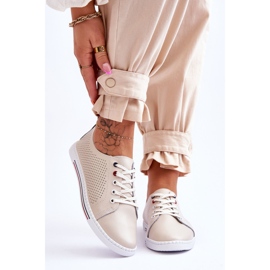 S.Barski Ženske ažurne kožne tenisice Bež Ferone 1