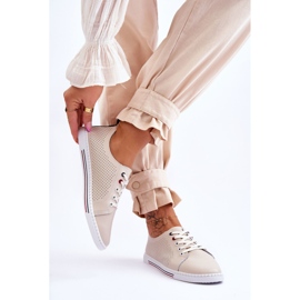 S.Barski Ženske ažurne kožne tenisice Bež Ferone 2