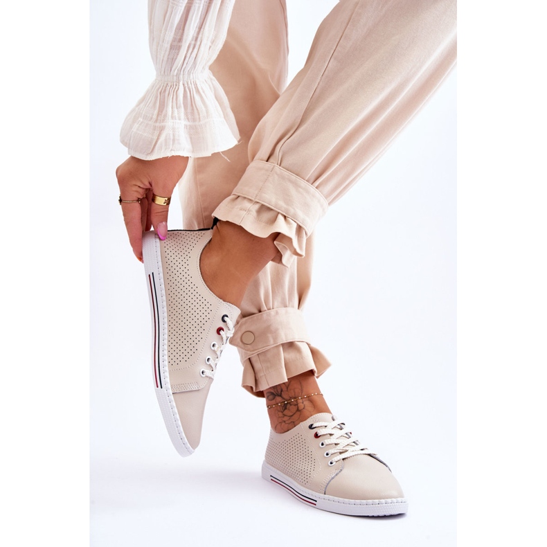 S.Barski Ženske ažurne kožne tenisice Bež Ferone 2