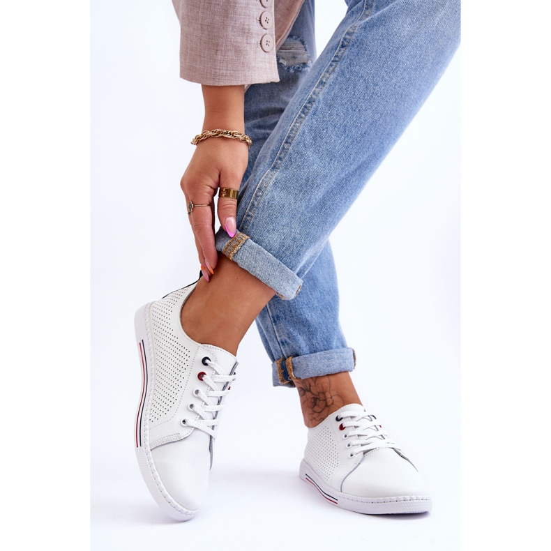 S.Barski Ženske ažurne kožne tenisice bijele Ferone bijela 2