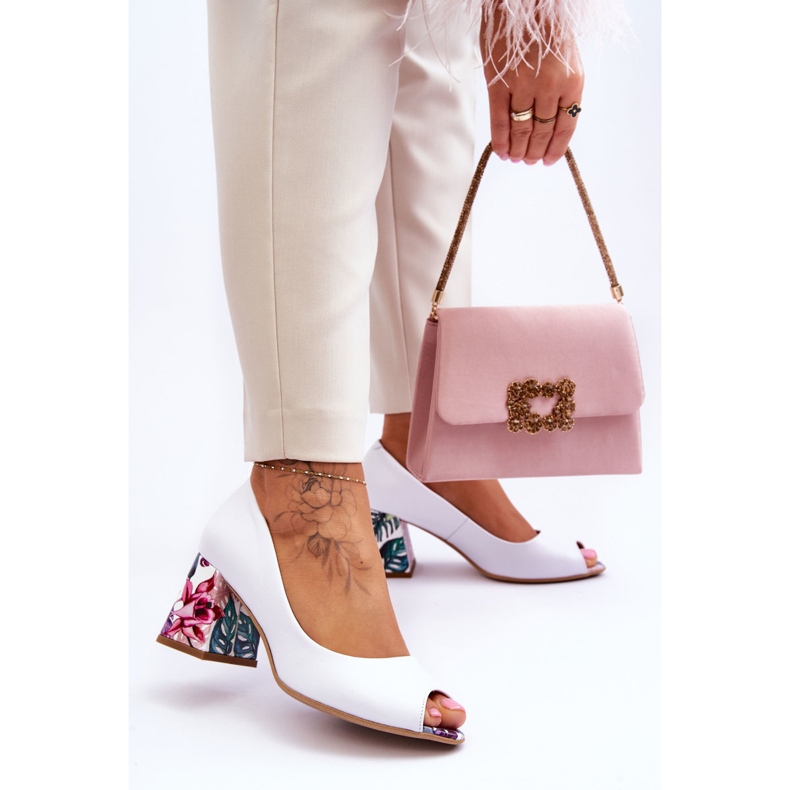 Lewski Shoes Kožne salonke s ukrasnom potpeticom Leski Shoes 2608/K White Peas bijela 2