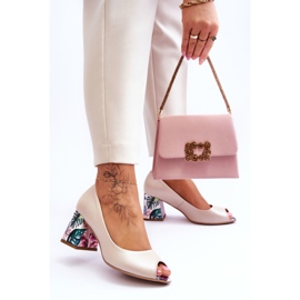 Lewski Shoes Kožne salonke s ukrasnom petom Leski Shoes 2608/K Beige Pearl bež 2