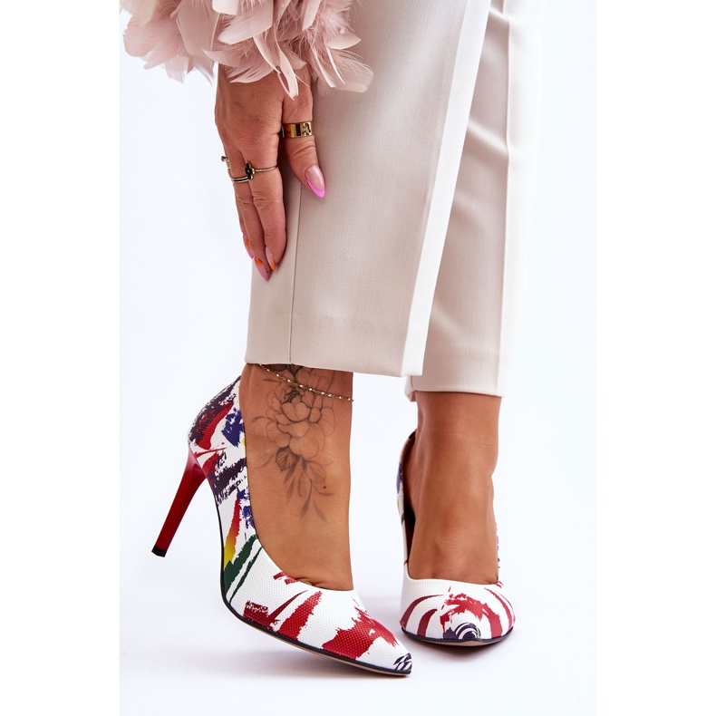 Lewski Shoes Modne kožne Leski cipele s visokom potpeticom 2659 bijele i crvene bijela 1