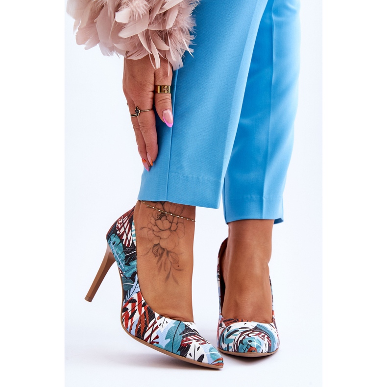 Lewski Shoes Modne kožne Leski cipele s visokom petom 2659 Zeleno-plave višebojan 1