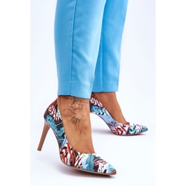 Lewski Shoes Modne kožne Leski cipele s visokom petom 2659 Zeleno-plave višebojan 2