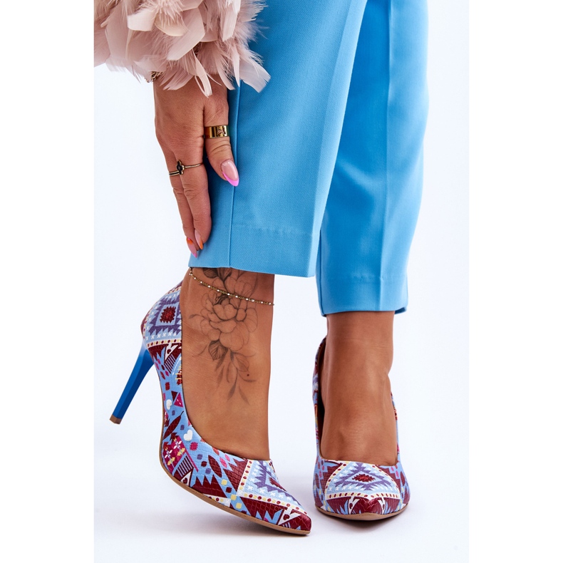 Lewski Shoes Moderne kožne Leski cipele s visokom petom 2659 plavo-crvene višebojan 1