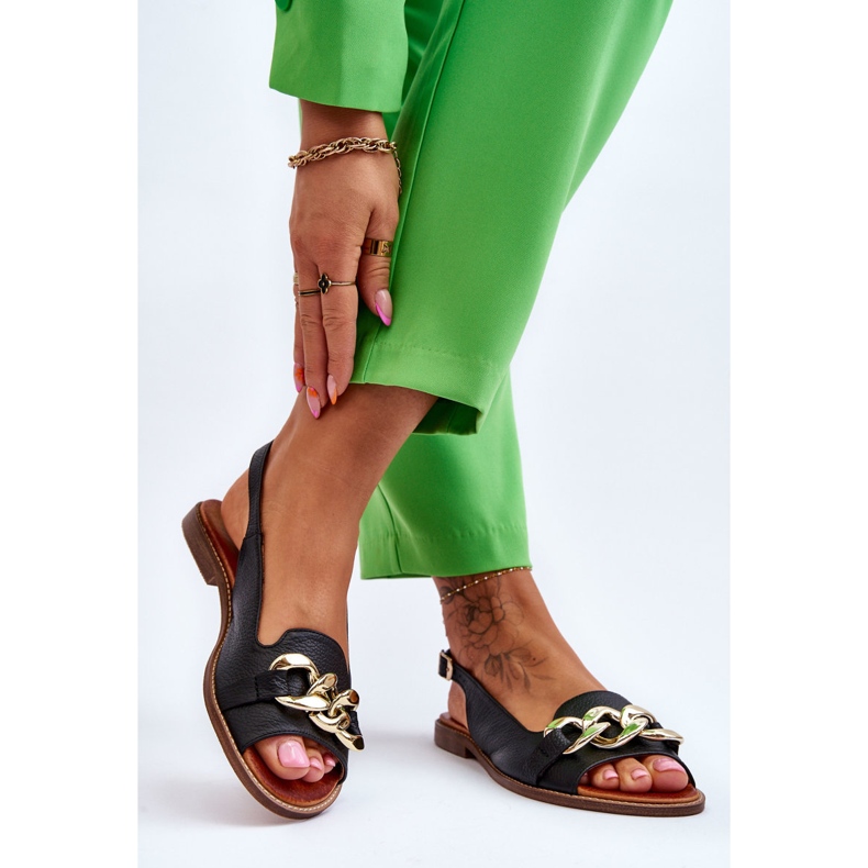 Ženske kožne sandale Lewski Shoes 3230 Black Peas crna 2