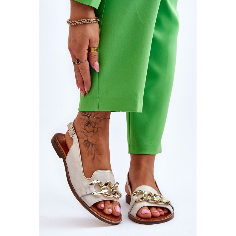 Ženske kožne sandale Lewski Shoes 3230 bež-zlatne boje smeđa 1