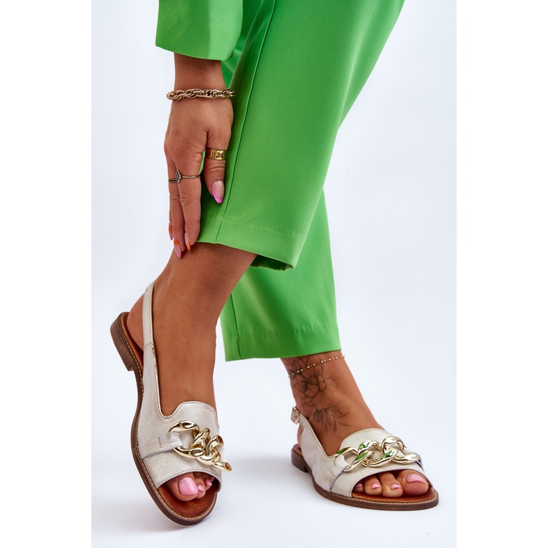 Ženske kožne sandale Lewski Shoes 3230 bež-zlatne boje smeđa 2