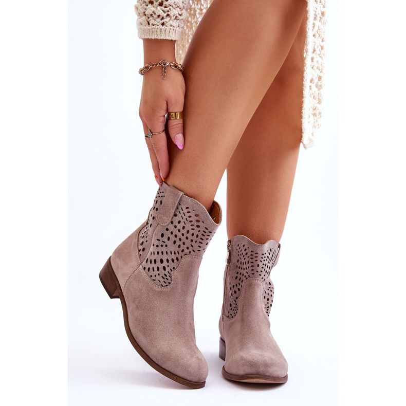 Lewski Shoes Ženske ažurne čizme od brušene kože Leski cipele 3301 Cappuccino smeđa 1