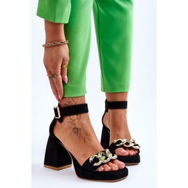 Lewski Shoes Ženske antilop sandale na masivnu petu Leski Shoes 3207 crne crna 1