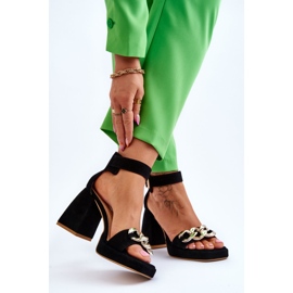 Lewski Shoes Ženske antilop sandale na masivnu petu Leski Shoes 3207 crne crna 2