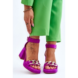 Lewski Shoes Ženske sandale od brušene kože na masivnu petu Leski Shoes 3207 Fuchsia ružičasta 1