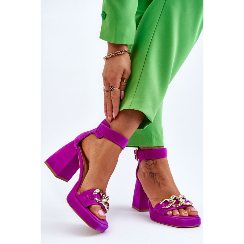 Lewski Shoes Ženske sandale od brušene kože na masivnu petu Leski Shoes 3207 Fuchsia ružičasta 2