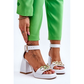 Lewski Shoes Ženske antilop sandale na masivnu petu Leewski Shoes 3207 Bijele bijela 1