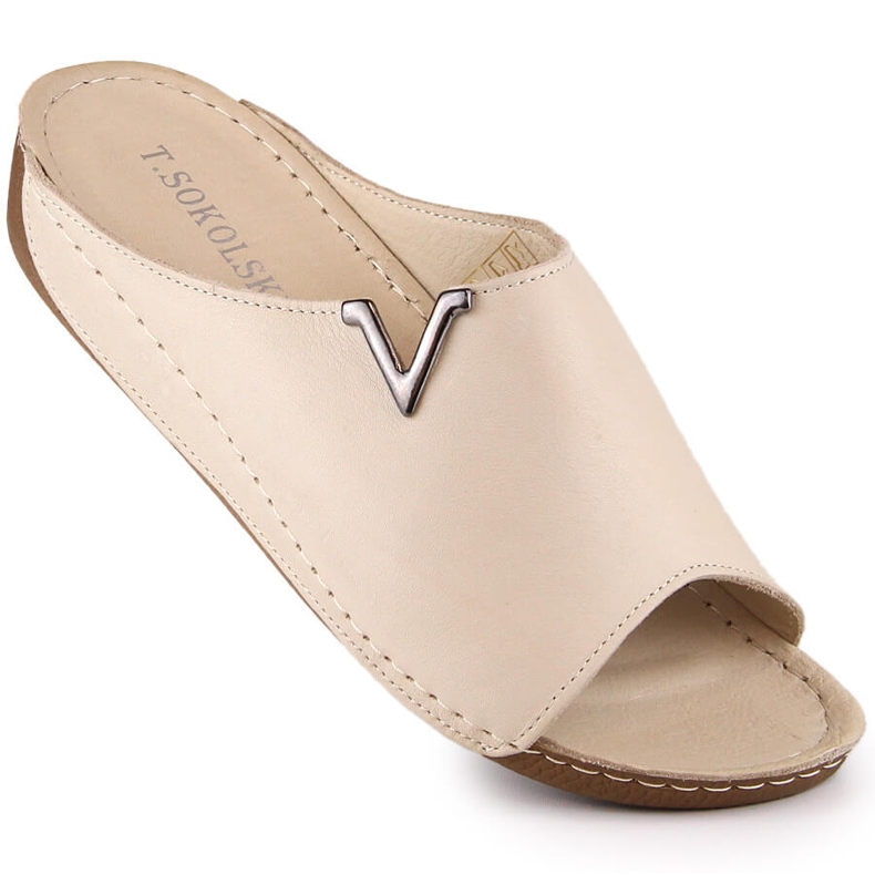 Ženske bež kožne natikače na wedge T.Sokolski L22-301 1