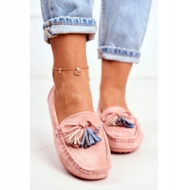 Ženske mokasine od brušene kože s resama 20PB35-2003 Ružičasta 3