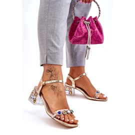 S.Barski Ženske sandale na visoku petu s kristalima, zlatne zlatni 7