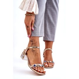 S.Barski Ženske sandale na visoku petu s kristalima, zlatne zlatni 1