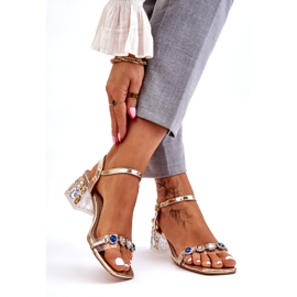 S.Barski Ženske sandale na visoku petu s kristalima, zlatne zlatna 2