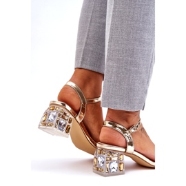 S.Barski Ženske sandale na visoku petu s kristalima, zlatne zlatni 4