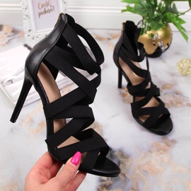 Ženske sandale s gumicom crne Potocki LE20016 crna 1