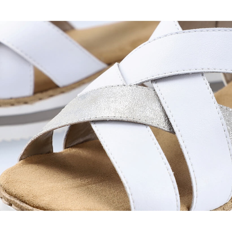 Kožne udobne ženske sandale na wedge bijele boje Rieker V0279-80 bijela 1