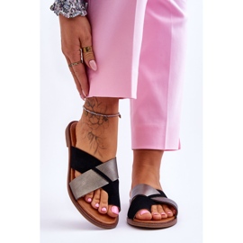 Klasične ženske kožne papuče Black Platinum Nancy crna 1