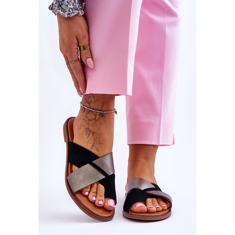 Klasične ženske kožne papuče Black Platinum Nancy crna 1