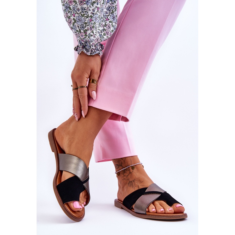 Klasične ženske kožne papuče Black Platinum Nancy crna 2