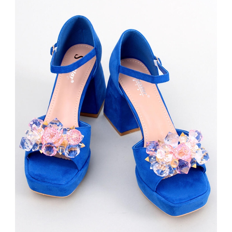 Sandale na široku petu s kamenčićima Mirella Blue plava 1