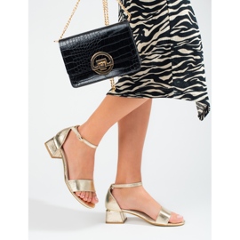 Ženske Shelovet sandale na nisku petu zlatna 2