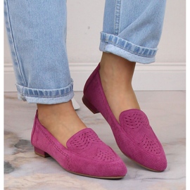 Ženske ažurne cipele od brušene kože fuksije Jezzi ASA151-18 ružičasta 4